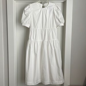 en saison White Puff Sleeve Midi Dress with Tie Back Detail